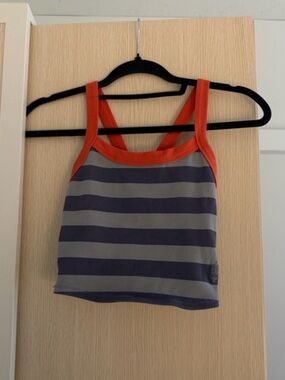 FP Movement by Free People Gray and Orange Striped Crop Tank